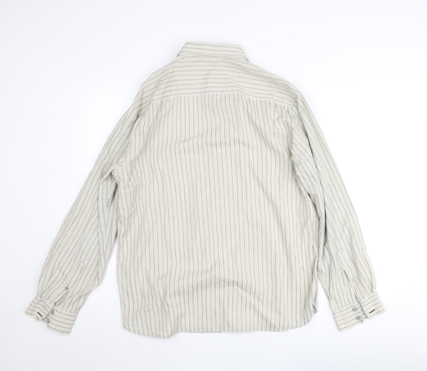 Dunnes Stores Men's Beige Striped Long Sleeve Regular Fit Shirt Size L