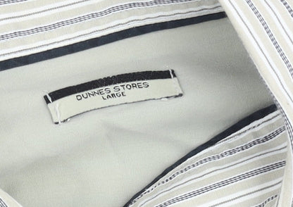 Dunnes Stores Men's Beige Striped Long Sleeve Regular Fit Shirt Size L