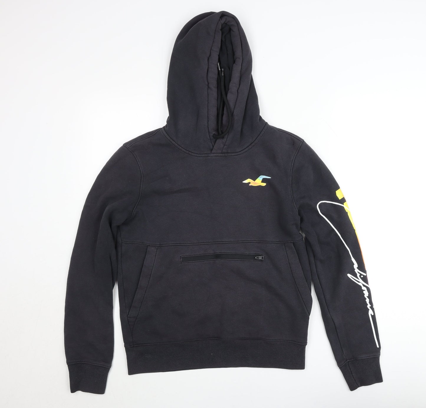 Hollister Mens Black XS Pullover Hoodie with Logo Print