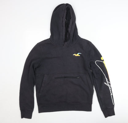 Hollister Mens Black XS Pullover Hoodie with Logo Print