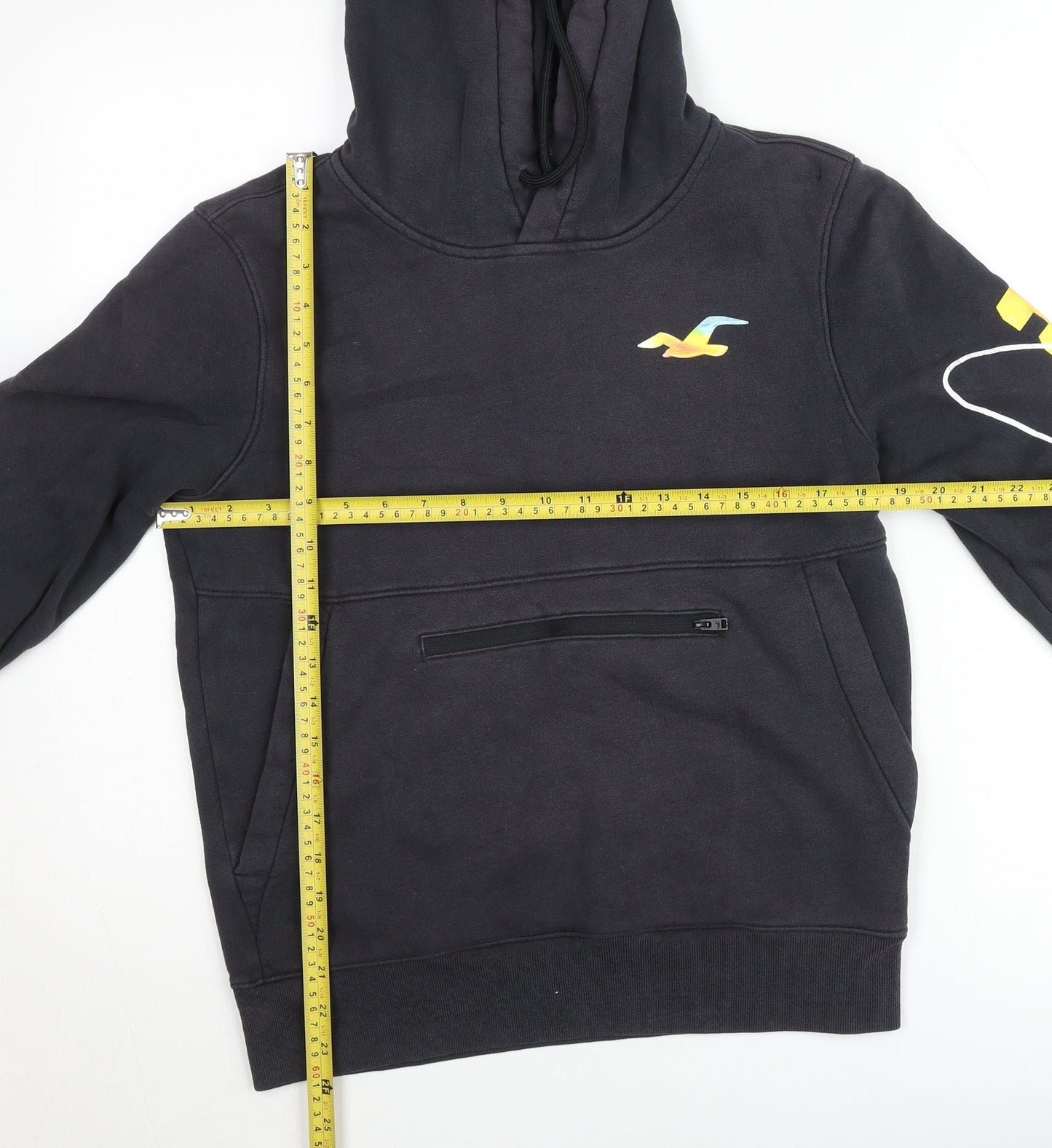 Hollister Mens Black XS Pullover Hoodie with Logo Print
