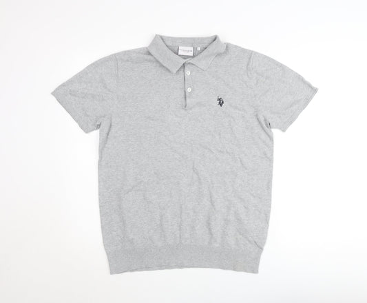 U.S. Polo Assn. Men's Grey Cotton Short Sleeve Polo Shirt L