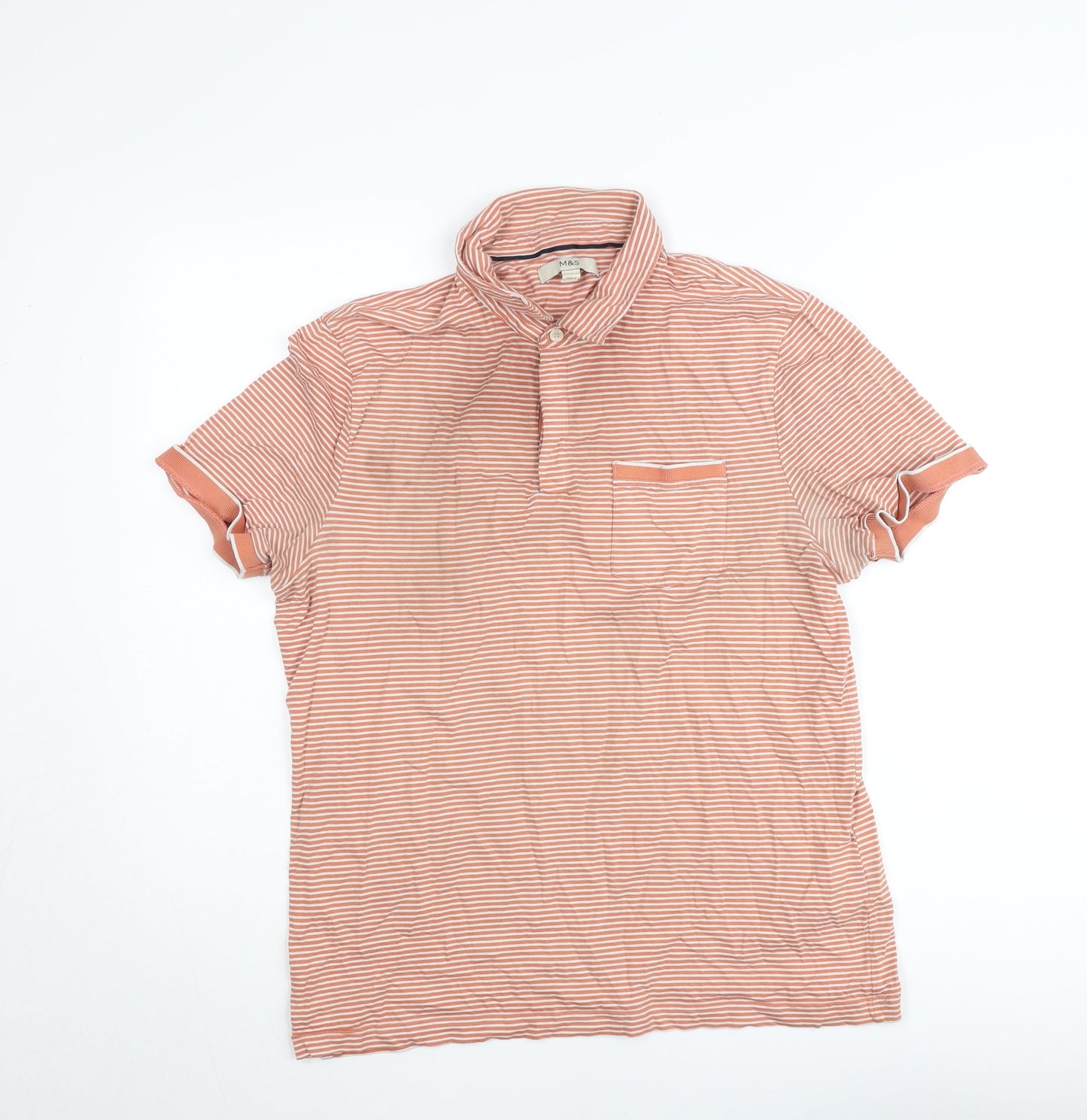 Marks and Spencer Womens Orange Striped Cotton Polo Shirt M