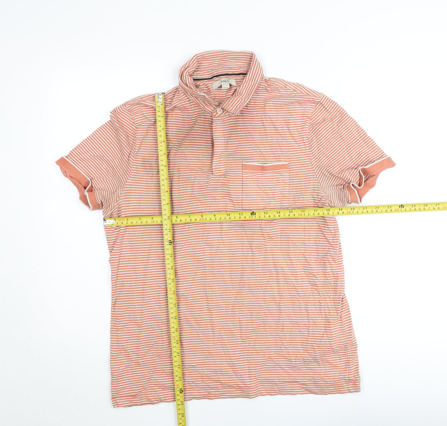 Marks and Spencer Womens Orange Striped Cotton Polo Shirt M