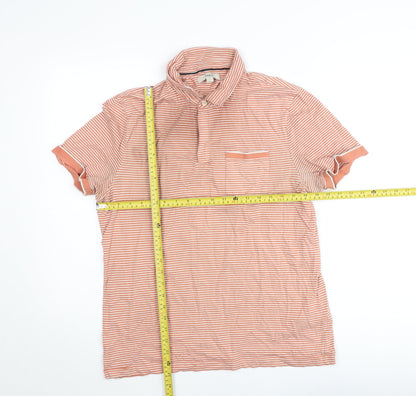 Marks and Spencer Womens Orange Striped Cotton Polo Shirt M
