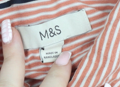 Marks and Spencer Womens Orange Striped Cotton Polo Shirt M