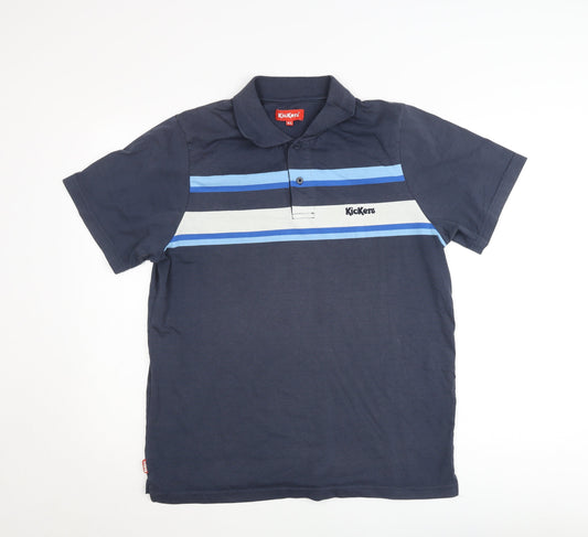 Kickers Men's Navy Blue XL Polo Shirt Classic Striped Cotton