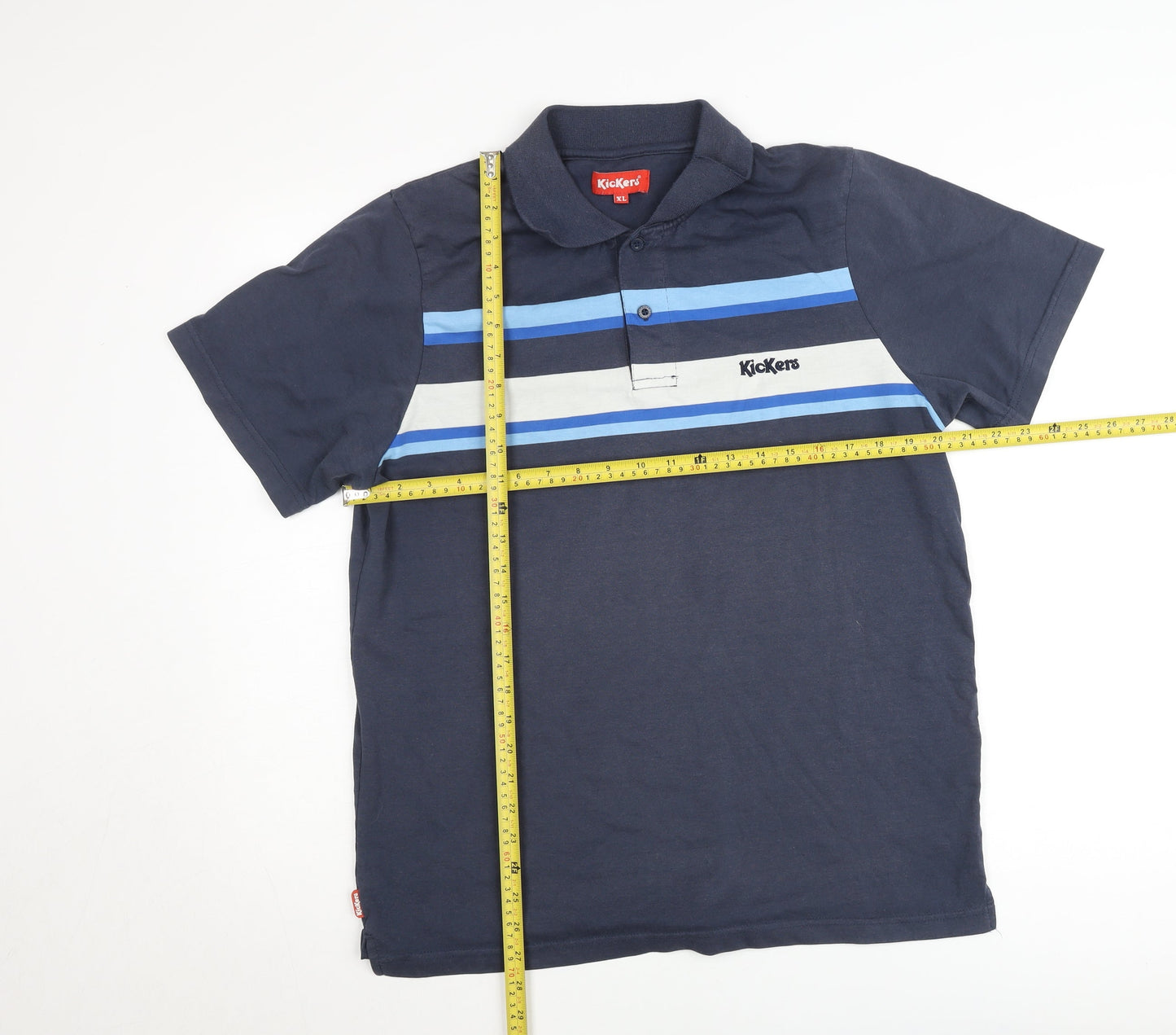 Kickers Men's Navy Blue XL Polo Shirt Classic Striped Cotton