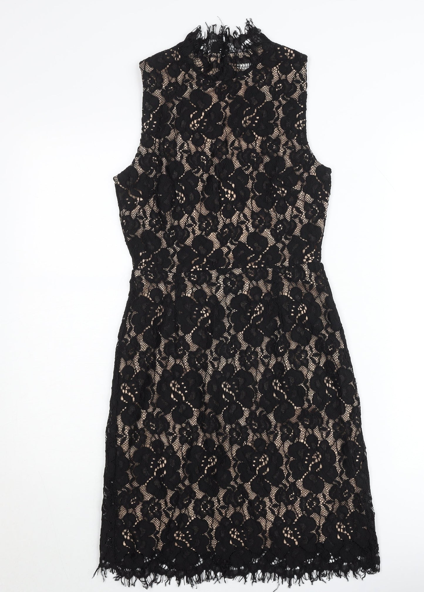 Oh My Love London Women's Black Lace Sheath Sleeveless Knee Length Dress Size S