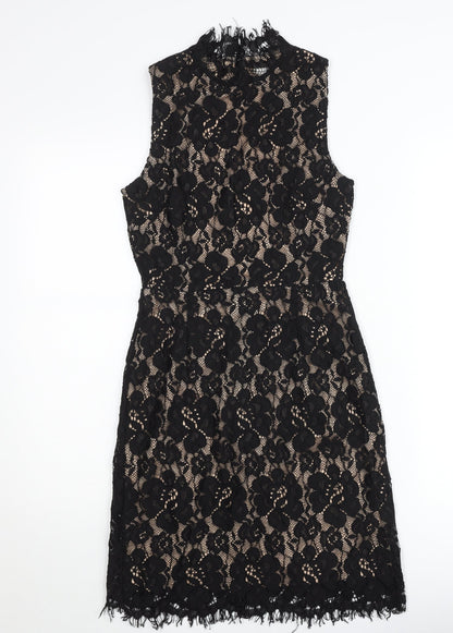 Oh My Love London Women's Black Lace Sheath Sleeveless Knee Length Dress Size S
