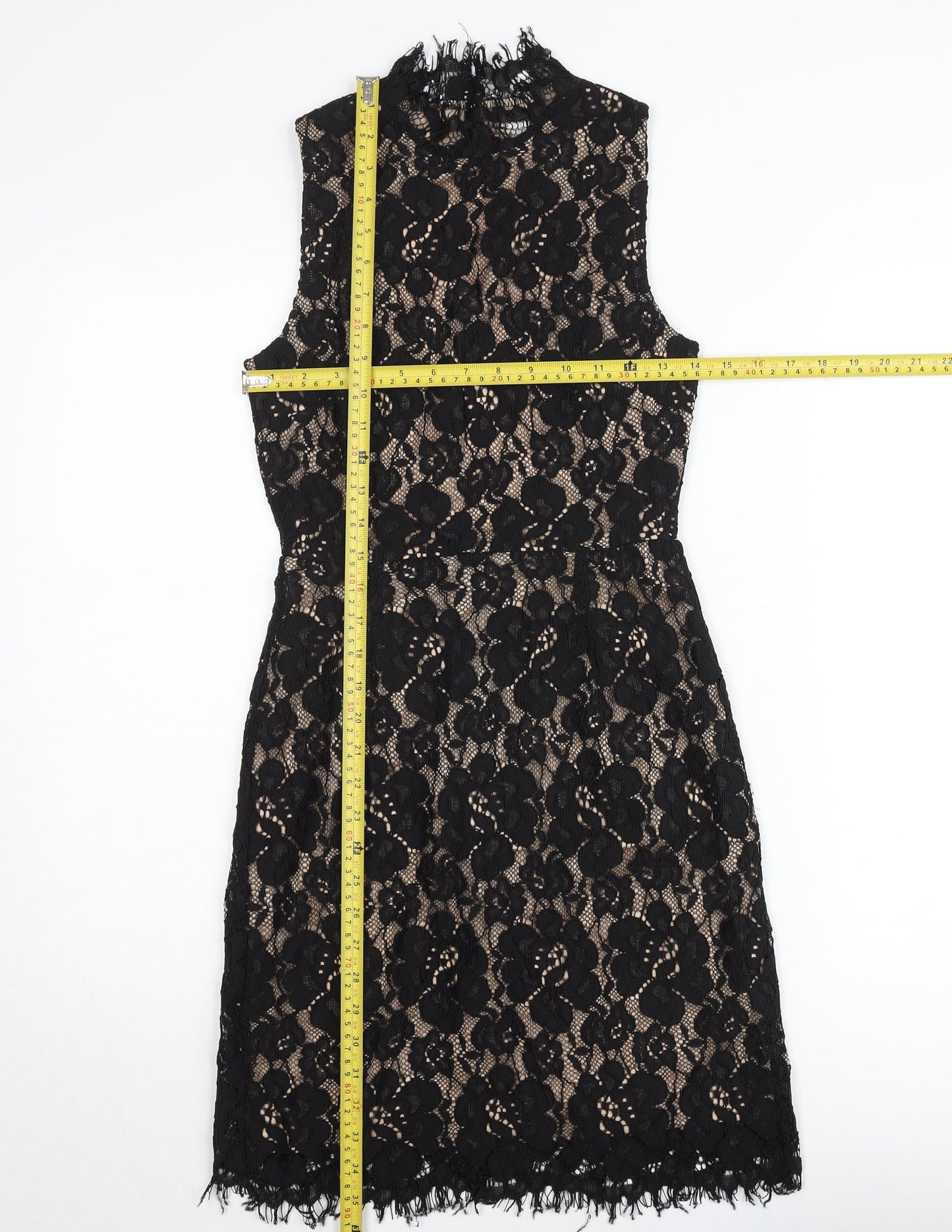 Oh My Love London Women's Black Lace Sheath Sleeveless Knee Length Dress Size S
