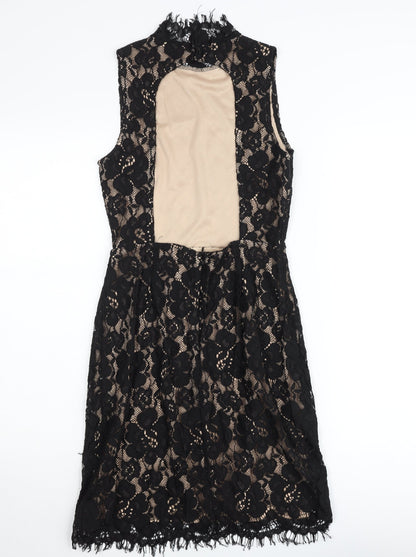 Oh My Love London Women's Black Lace Sheath Sleeveless Knee Length Dress Size S