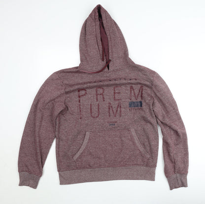 S&J Premium Apparel Men Red Pullover Hoodie Medium Knit Logo Graphic