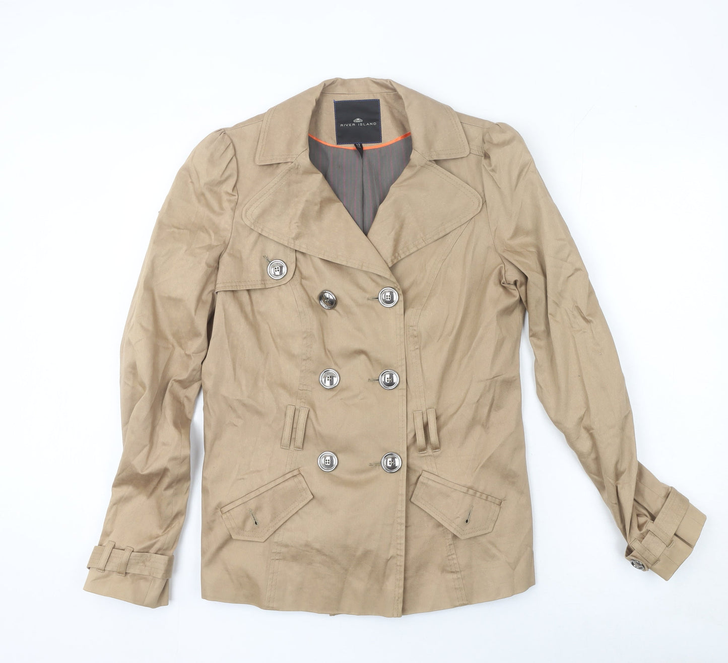 River Island Women's Beige Trench Jacket Size 12 Classic Cotton Blend