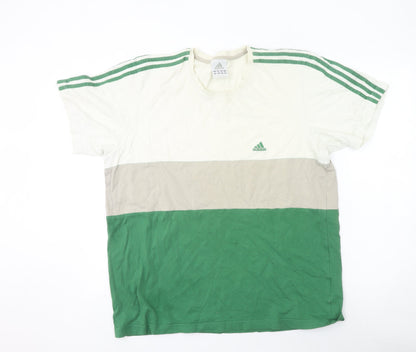 Adidas Men's Green Colourblock Crew Neck Cotton T-Shirt XL