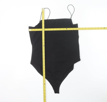 AX Paris Women Black Size 14 Bodysuit Spaghetti Strap Stretch One-Piece
