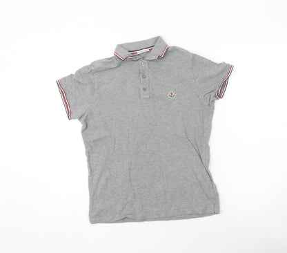Moncler Men's Grey Short Sleeve Polo Shirt Size M Slim Fit