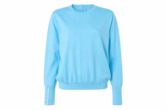 Savida Women Blue Crew Neck Long Sleeve Cotton Jumper Size 12