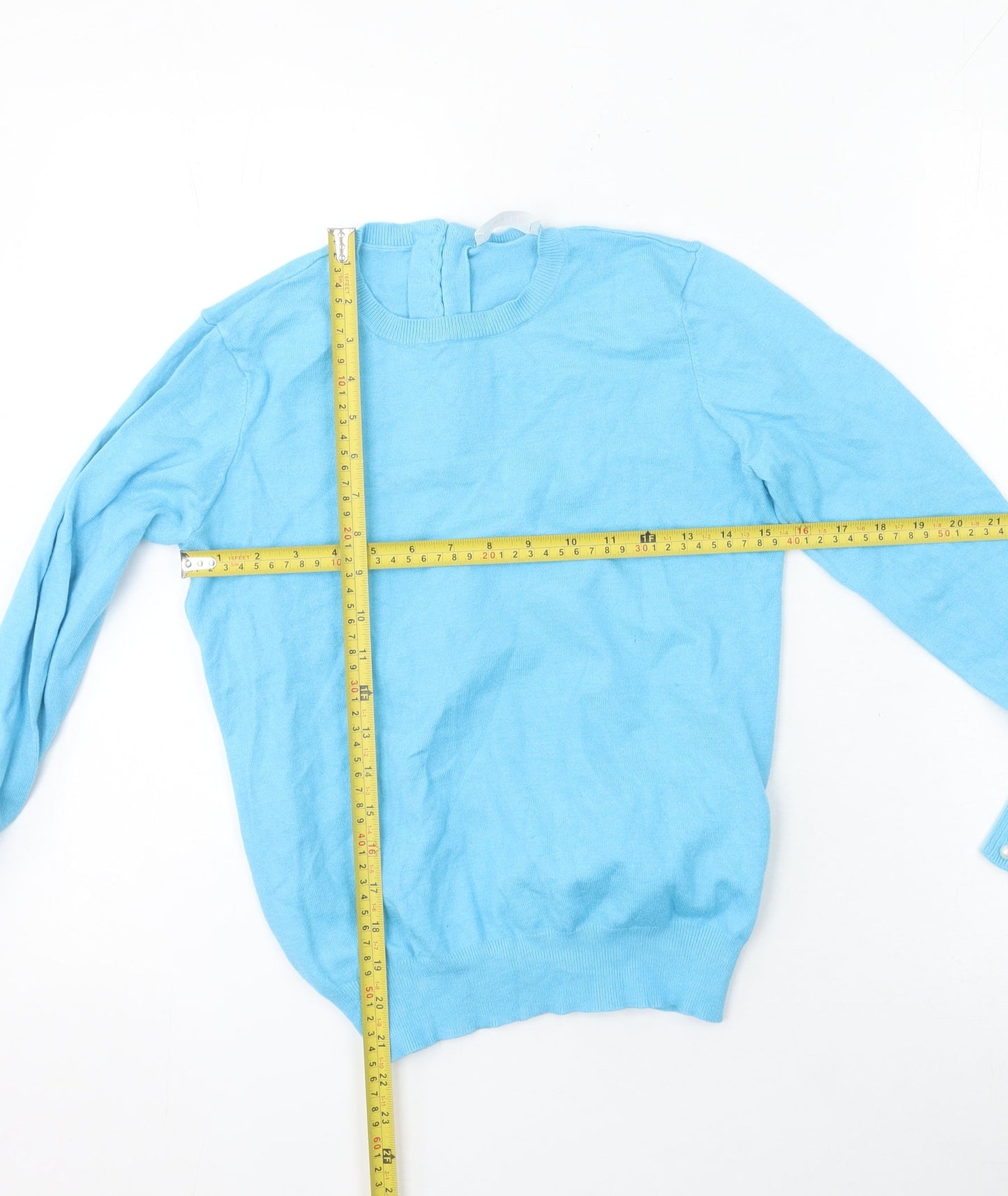 Savida Women Blue Crew Neck Long Sleeve Cotton Jumper Size 12
