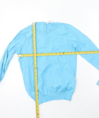 Savida Women Blue Crew Neck Long Sleeve Cotton Jumper Size 12