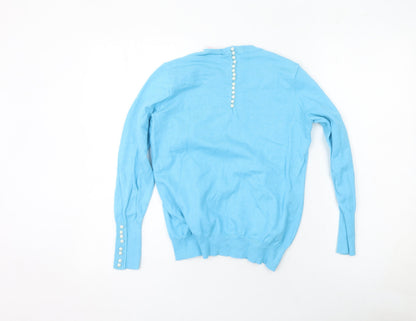 Savida Women Blue Crew Neck Long Sleeve Cotton Jumper Size 12