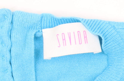 Savida Women Blue Crew Neck Long Sleeve Cotton Jumper Size 12