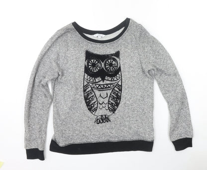 New Look Womens Grey Owl Crew Neck Long Sleeve Pullover Jumper Size 12
