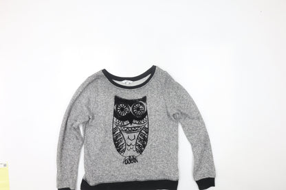 New Look Womens Grey Owl Crew Neck Long Sleeve Pullover Jumper Size 12