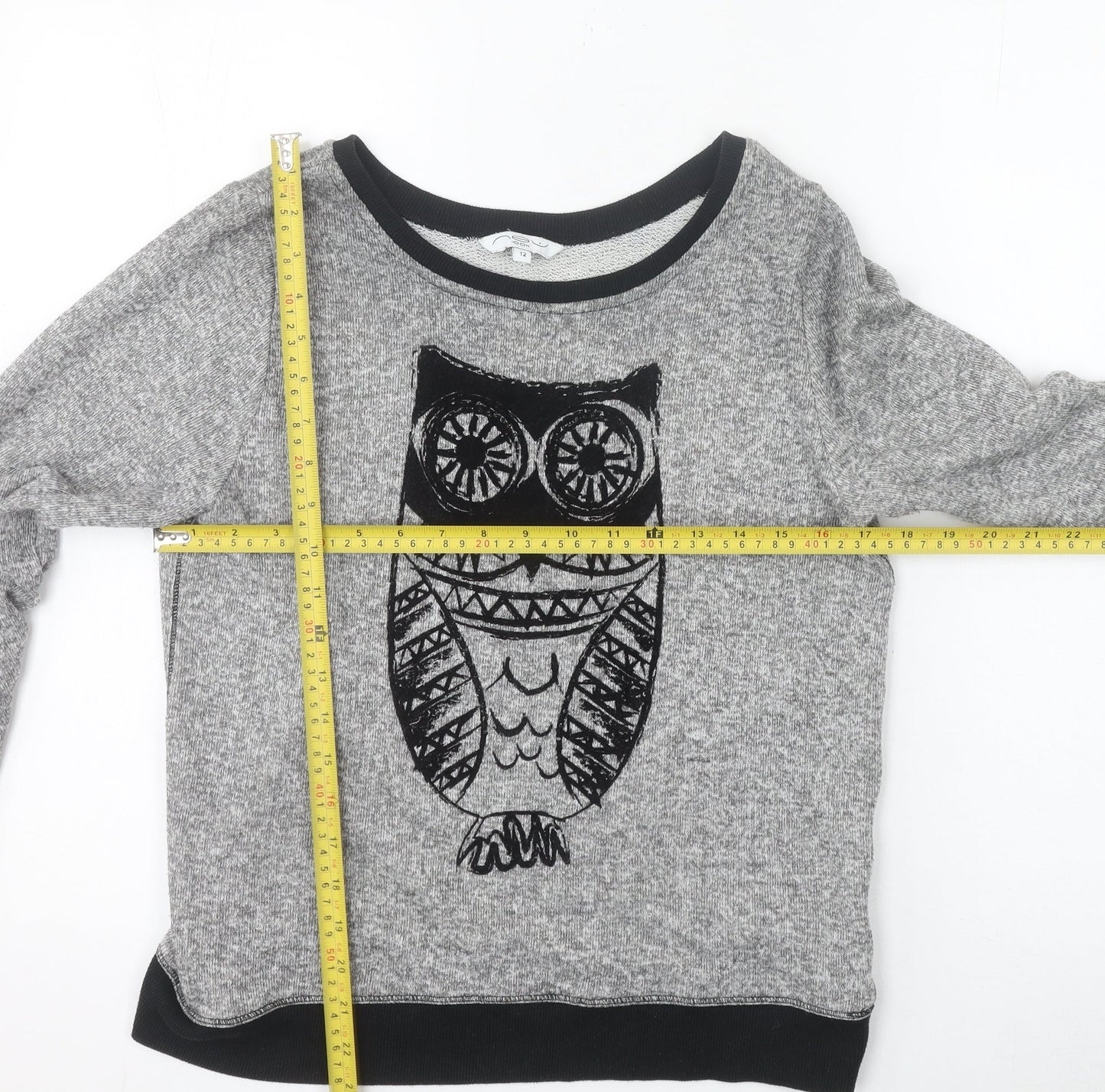 New Look Womens Grey Owl Crew Neck Long Sleeve Pullover Jumper Size 12
