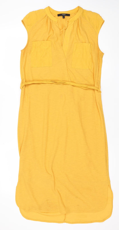 Next Women Yellow Jersey Shirt Dress Size 6 Short Sleeve Tie Waist