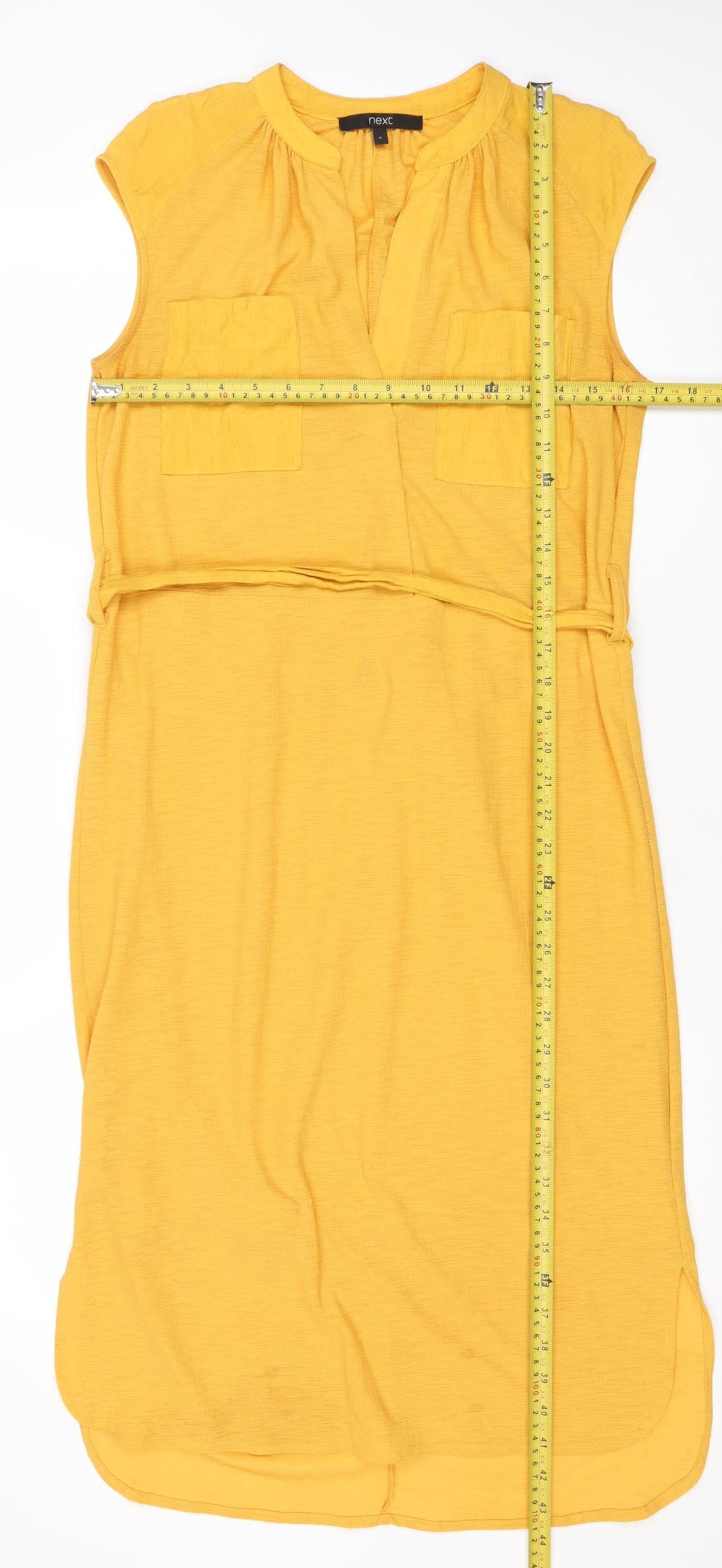 Next Women Yellow Jersey Shirt Dress Size 6 Short Sleeve Tie Waist