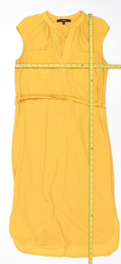 Next Women Yellow Jersey Shirt Dress Size 6 Short Sleeve Tie Waist