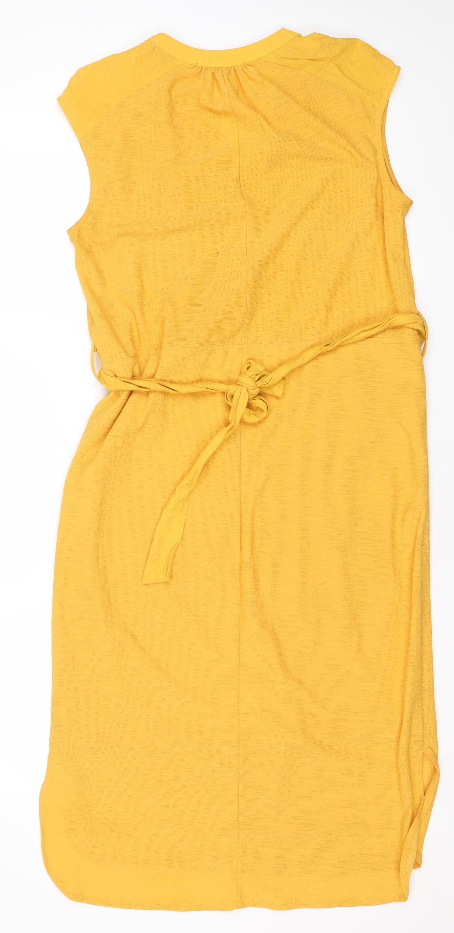 Next Women Yellow Jersey Shirt Dress Size 6 Short Sleeve Tie Waist