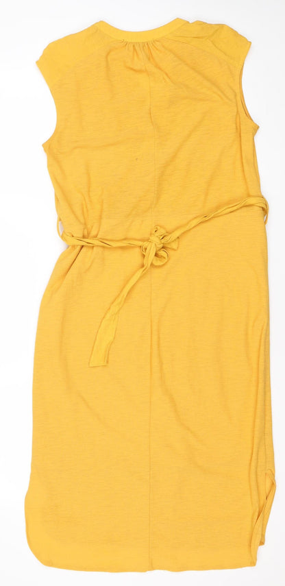 Next Women Yellow Jersey Shirt Dress Size 6 Short Sleeve Tie Waist