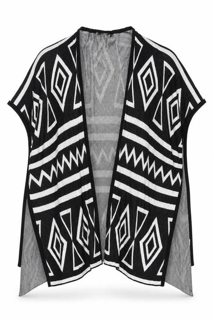 Bunoh.Q Womens Black Aztec Open-Knit Open Front Cape One Size