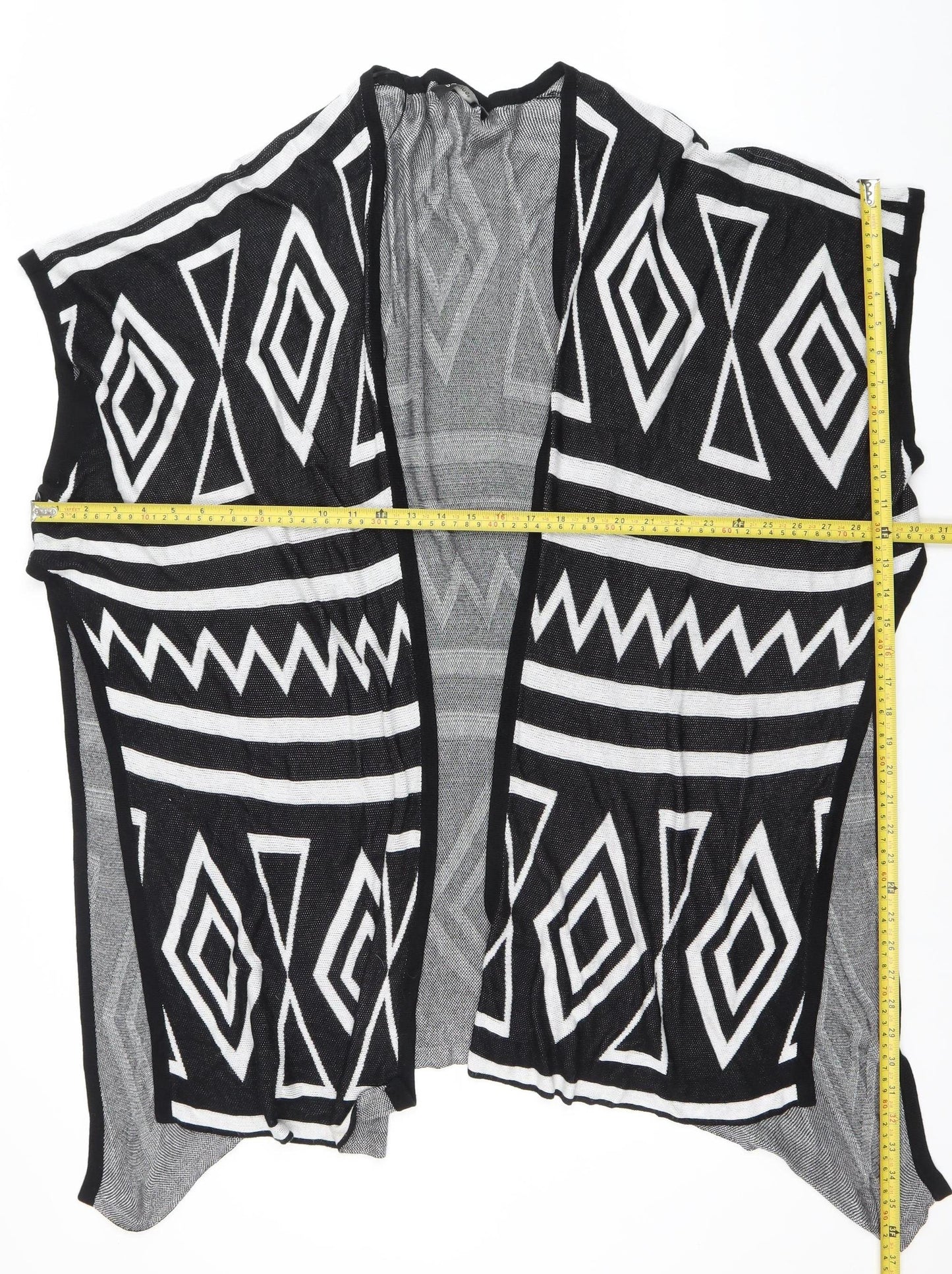 Bunoh.Q Womens Black Aztec Open-Knit Open Front Cape One Size