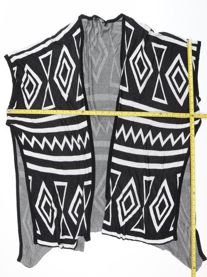 Bunoh.Q Womens Black Aztec Open-Knit Open Front Cape One Size