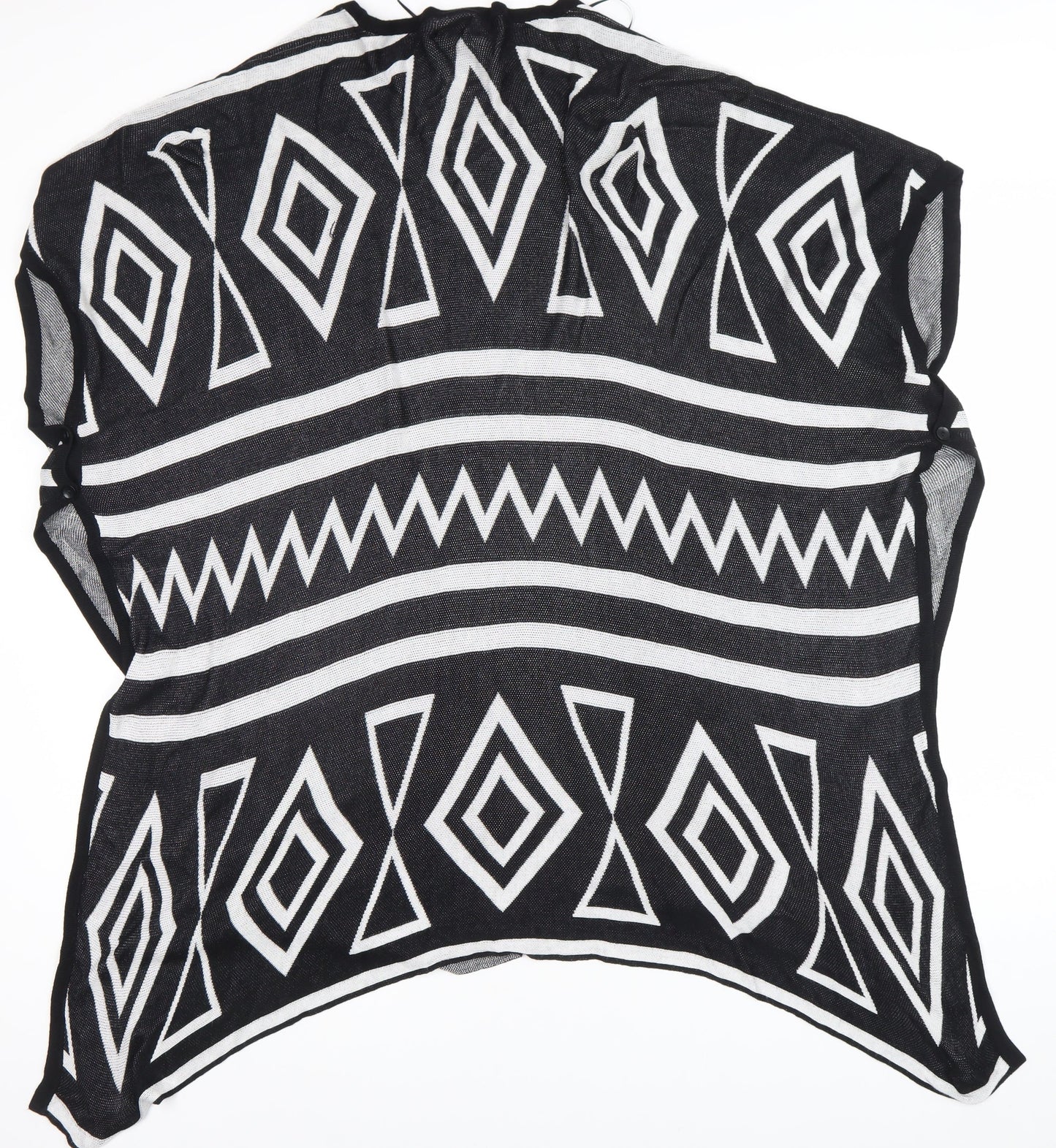 Bunoh.Q Womens Black Aztec Open-Knit Open Front Cape One Size
