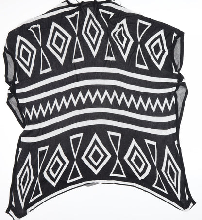 Bunoh.Q Womens Black Aztec Open-Knit Open Front Cape One Size