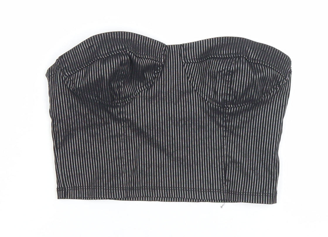 Urban Outfitters Womens Black Striped Cropped Strapless Top S