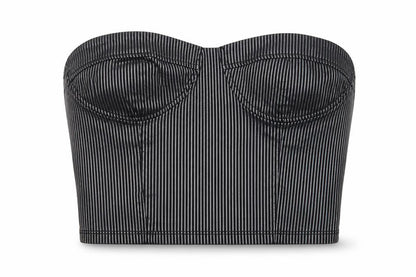 Urban Outfitters Womens Black Striped Cropped Strapless Top S