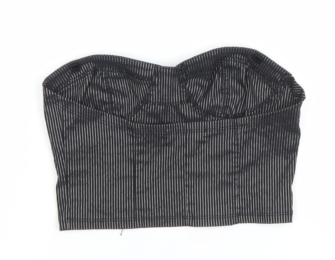 Urban Outfitters Womens Black Striped Cropped Strapless Top S