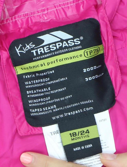Trespass Girls Pink Waterproof Hooded Snowsuit 2 Years Winter Outdoor