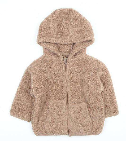 Next Girls Brown Fleece Hooded Full Zip Jacket 3 Years Winter Coat