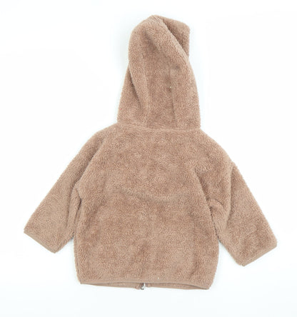 Next Girls Brown Fleece Hooded Full Zip Jacket 3 Years Winter Coat