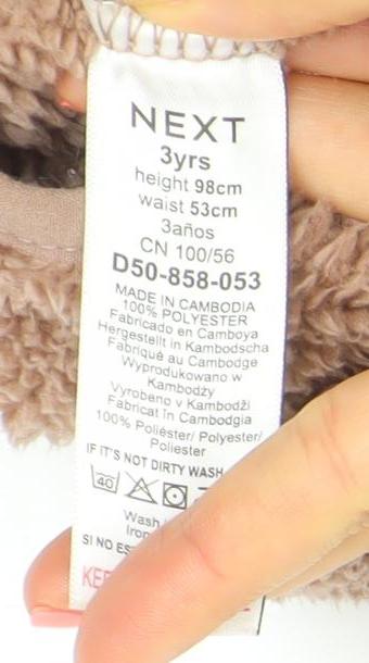 Next Girls Brown Fleece Hooded Full Zip Jacket 3 Years Winter Coat