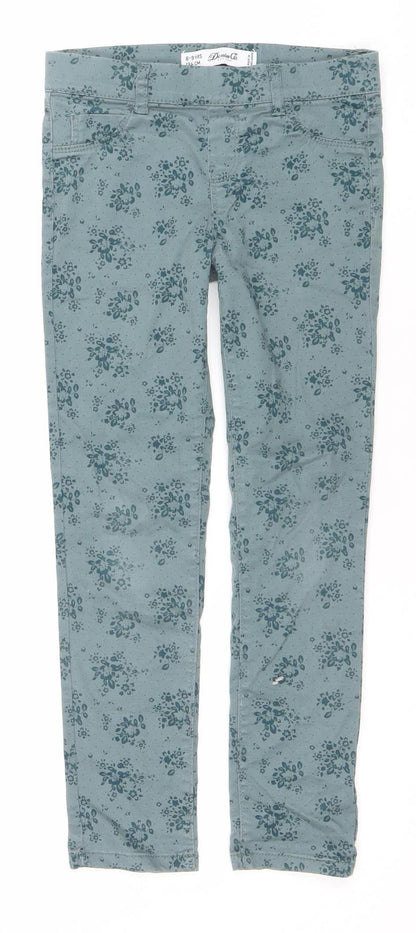 Denim Co. Girls Green Floral Skinny Jeans 8-9 Years Stretch Cotton