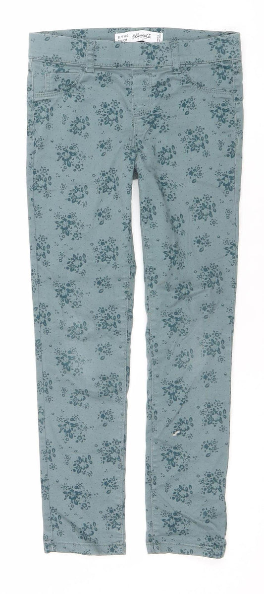 Denim Co. Girls Green Floral Skinny Jeans 8-9 Years Stretch Cotton