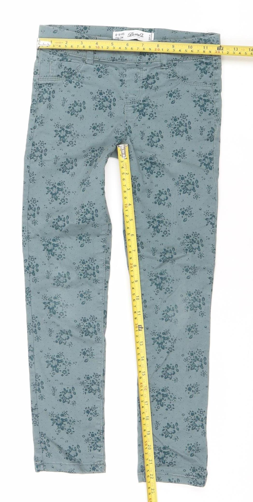 Denim Co. Girls Green Floral Skinny Jeans 8-9 Years Stretch Cotton