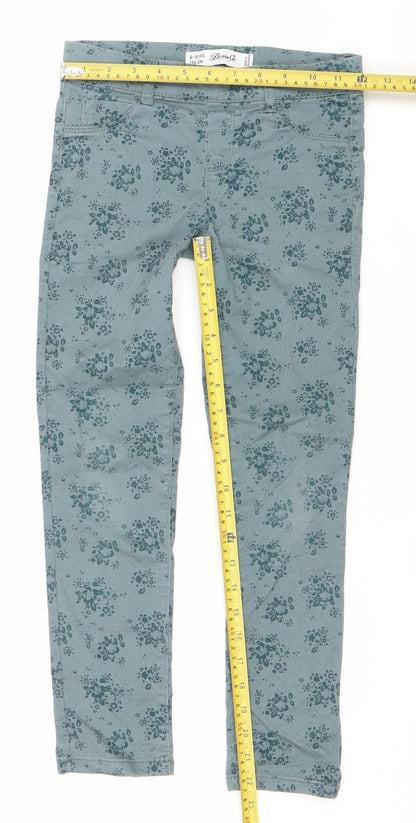 Denim Co. Girls Green Floral Skinny Jeans 8-9 Years Stretch Cotton